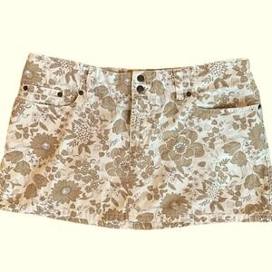 Abercrombie & Fitch Y2k Micro Mini Floral Canvas Skirt Cream Brown Floral